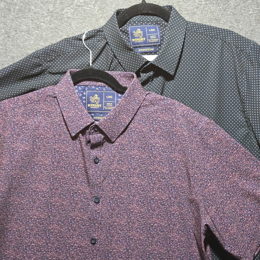 Lot of 2 Rugby University Mens Shirt Button Down Size Large Stretch Performance